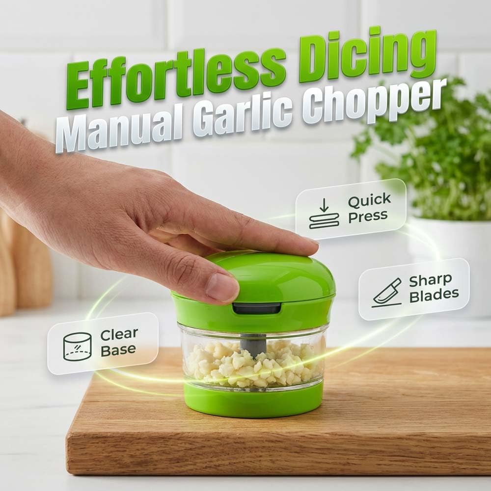 Mini Garlic Chopper and Press with Storage Container, Manual Garlic Mincer Crher Cutter, Premium Stainless V1258-DP02-F-425