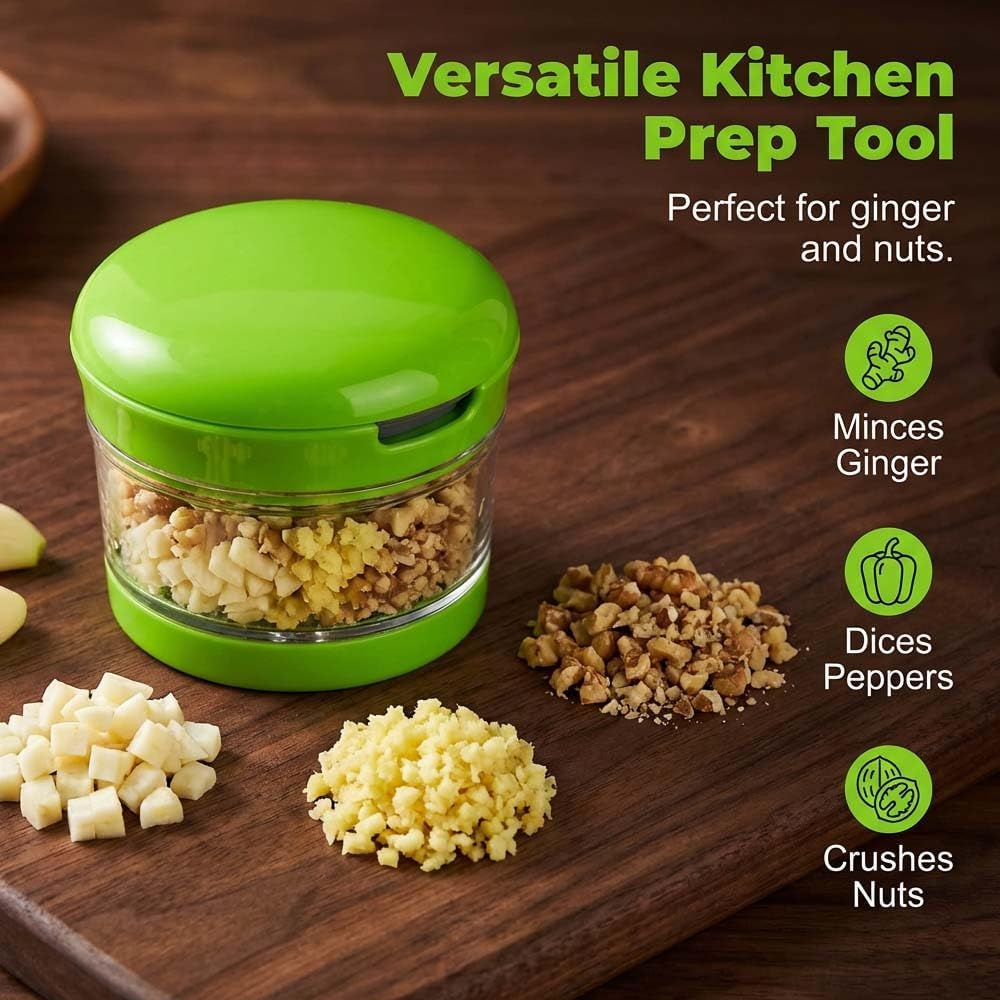 Mini Garlic Chopper and Press with Storage Container, Manual Garlic Mincer Crher Cutter, Premium Stainless V1258-DP02-F-425