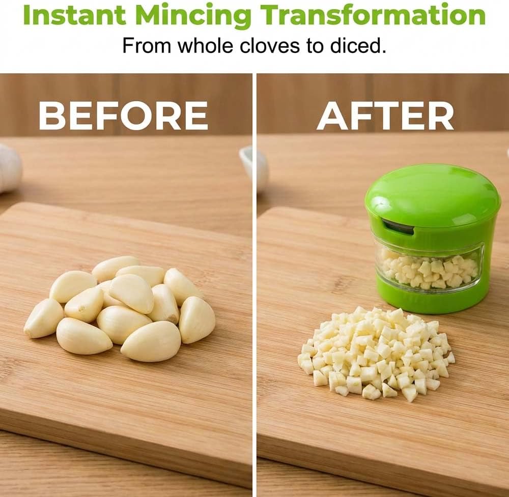 Mini Garlic Chopper and Press with Storage Container, Manual Garlic Mincer Crher Cutter, Premium Stainless V1258-DP02-F-425