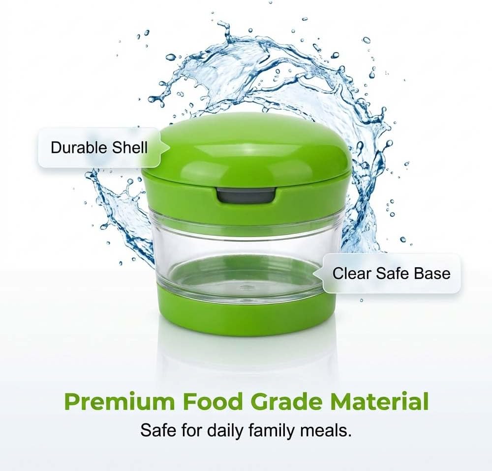 Mini Garlic Chopper and Press with Storage Container, Manual Garlic Mincer Crher Cutter, Premium Stainless V1258-DP02-F-425