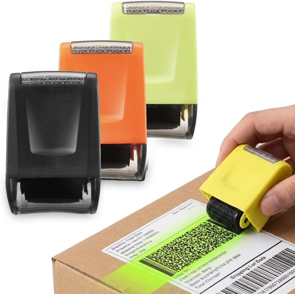3PCS Identity Theft Protection Roller Stamp, Privacy Security Stamp for Confidential Information, Blackout V1258-DP02-F-429