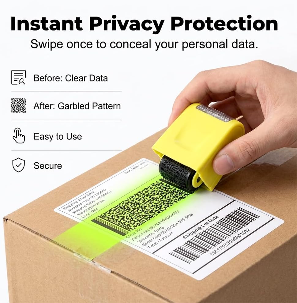 3PCS Identity Theft Protection Roller Stamp, Privacy Security Stamp for Confidential Information, Blackout V1258-DP02-F-429