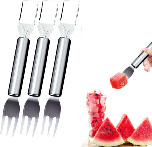 2026 New 2-in-1 Stainless Steel Fruit Cutter, Watermelon Fork Slicer Cutter, Dual Head Fruit Cutter & Fork, V1258-DP02-F-430