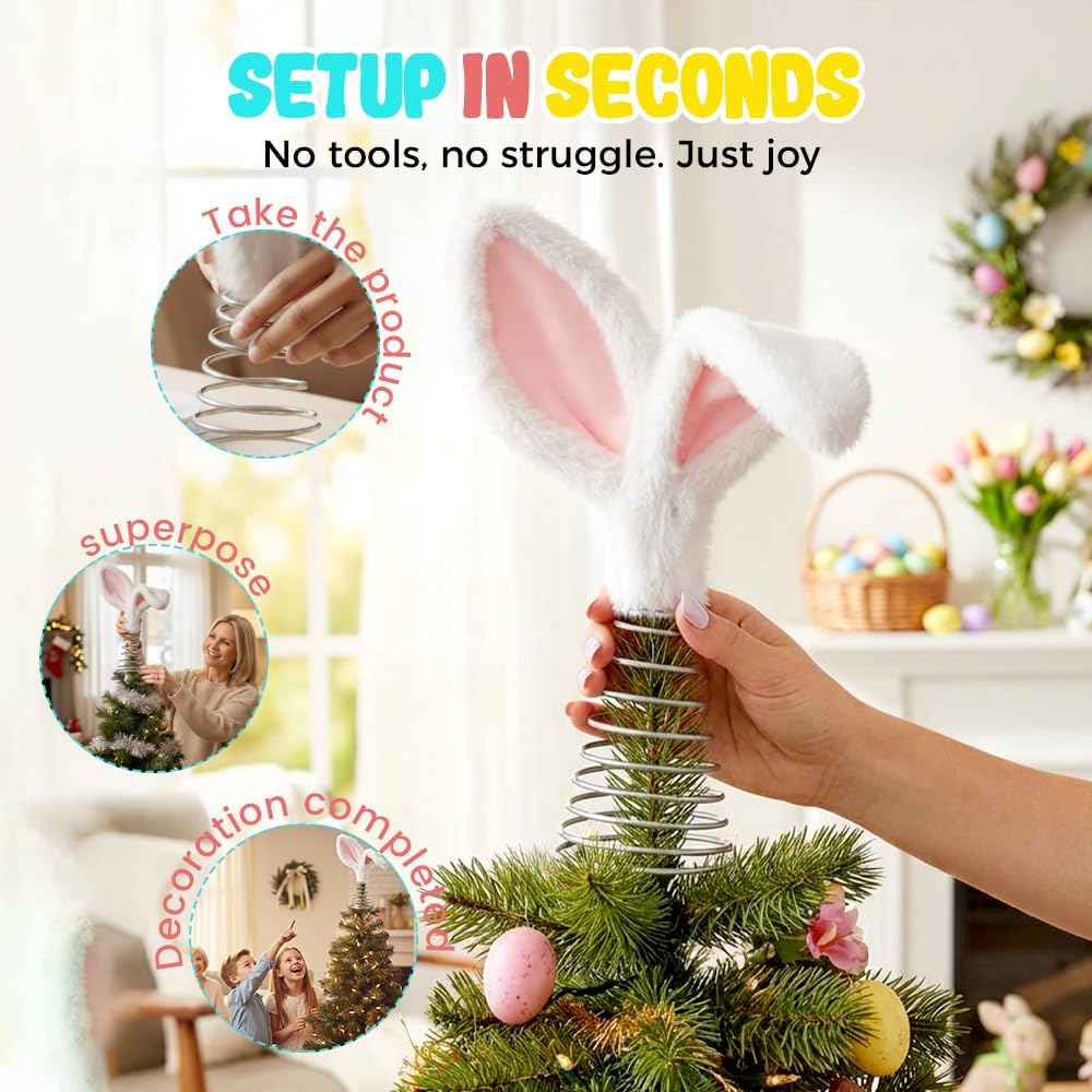Easter Tree Topper Bunny Ears, Plh Metal Rabbit Ornament, Cute Bendable Spring Holiday Tree Decoration for V1258-DP02-F-431