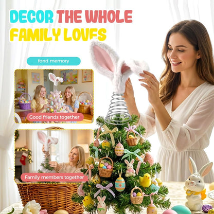 Easter Tree Topper Bunny Ears, Plh Metal Rabbit Ornament, Cute Bendable Spring Holiday Tree Decoration for V1258-DP02-F-431