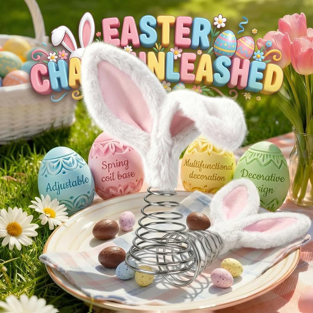 Easter Tree Topper Bunny Ears, Plh Metal Rabbit Ornament, Cute Bendable Spring Holiday Tree Decoration for V1258-DP02-F-431