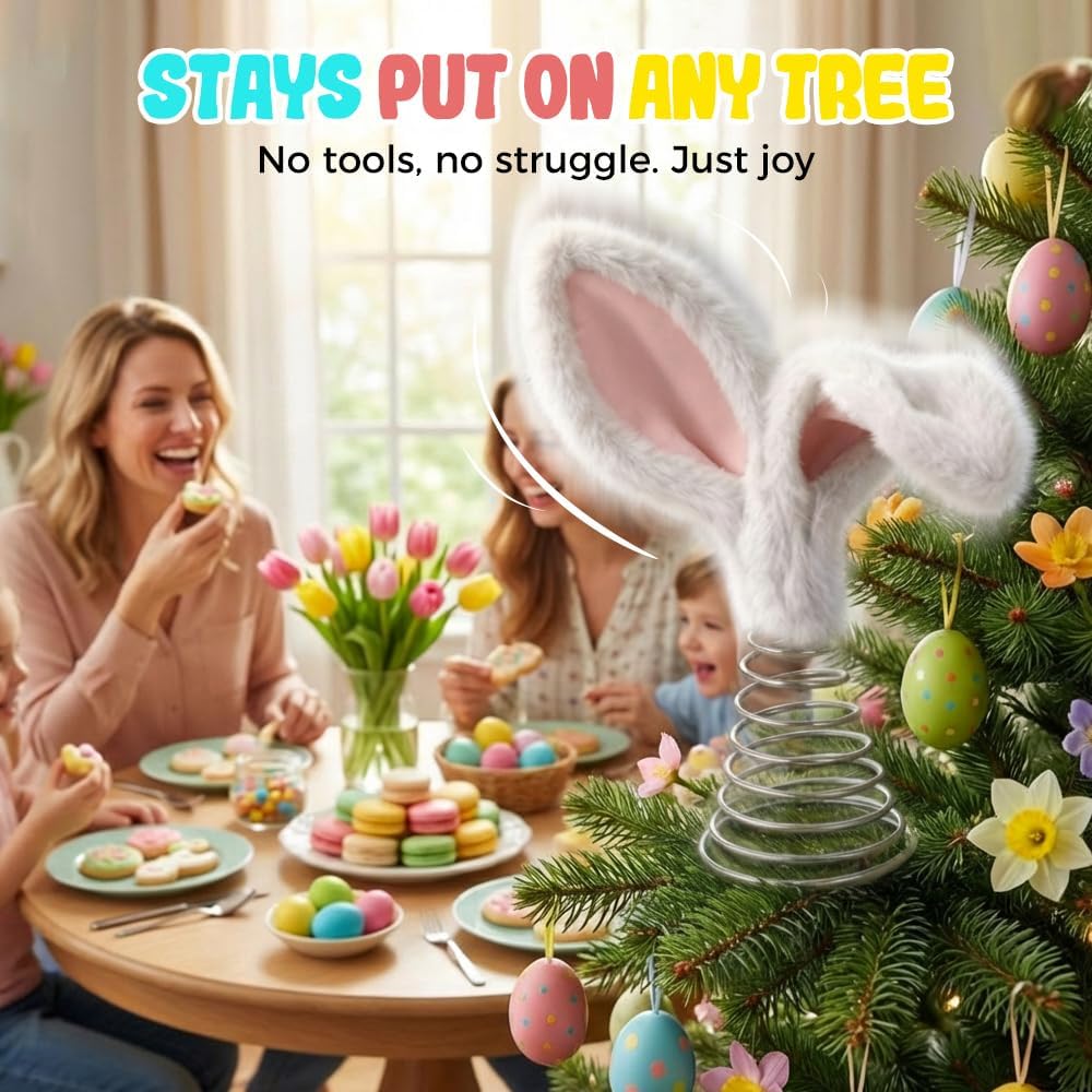 Easter Tree Topper Bunny Ears, Plh Metal Rabbit Ornament, Cute Bendable Spring Holiday Tree Decoration for V1258-DP02-F-431