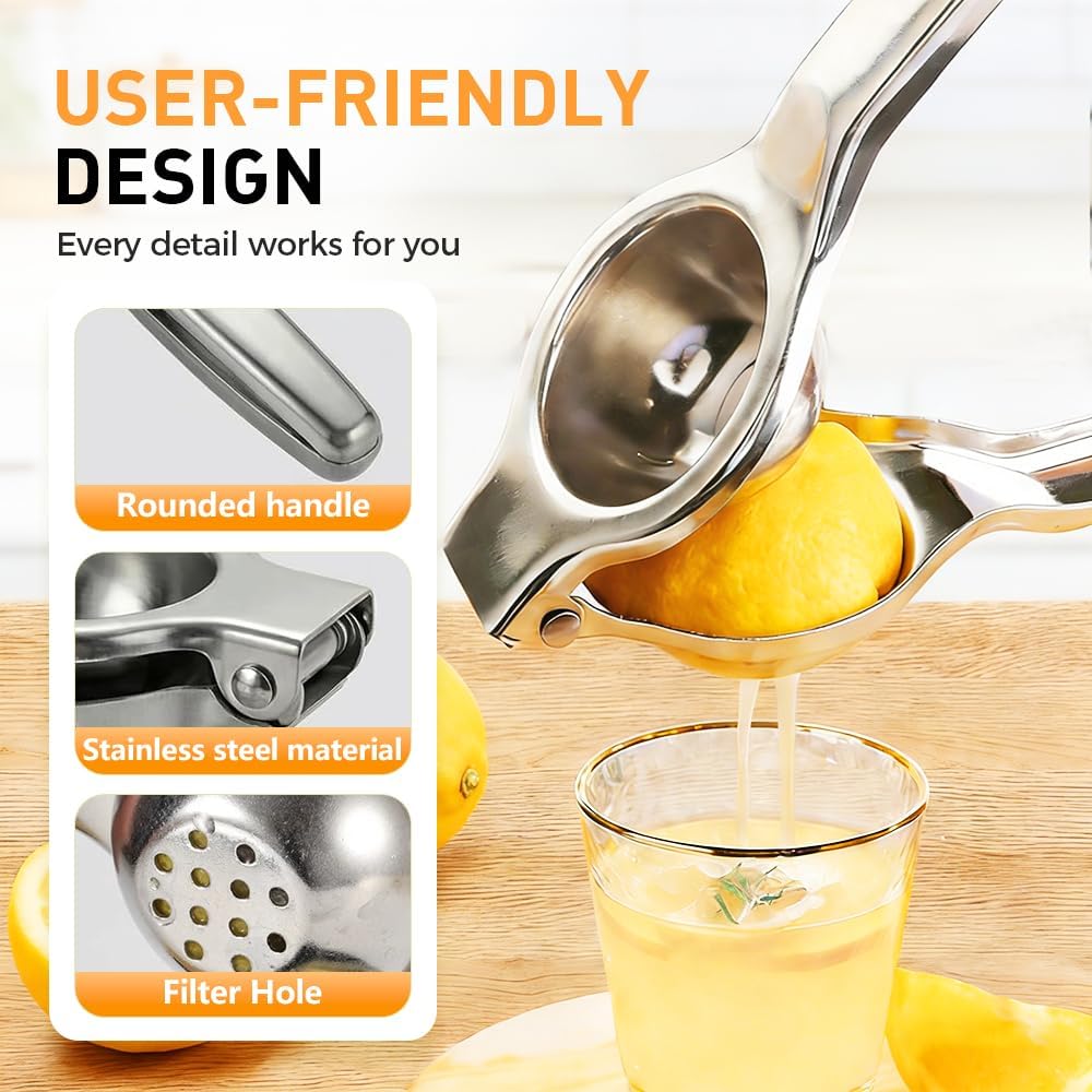 Lemon Squeezer, Stainless Steel Lemon Squeezer with Zester, Heavy Duty Squeezer Juicer for Lemon, Press Citr V1258-DP02-F-432