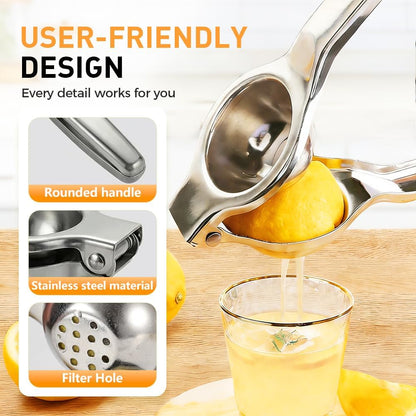 Lemon Squeezer, Stainless Steel Lemon Squeezer with Zester, Heavy Duty Squeezer Juicer for Lemon, Press Citr V1258-DP02-F-432