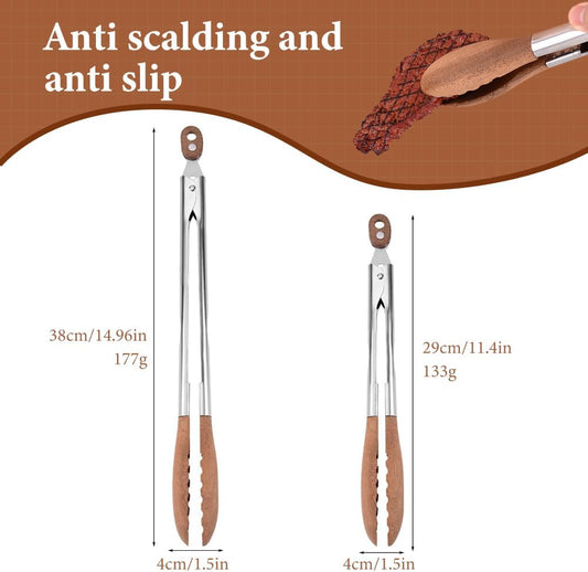 Walnut Wood Tongs for Cooking, Stainless Steel Anti-Slip Long Handle Wood Salad Tongs, Cooking Tong Tools for V1258-DP02-F-436