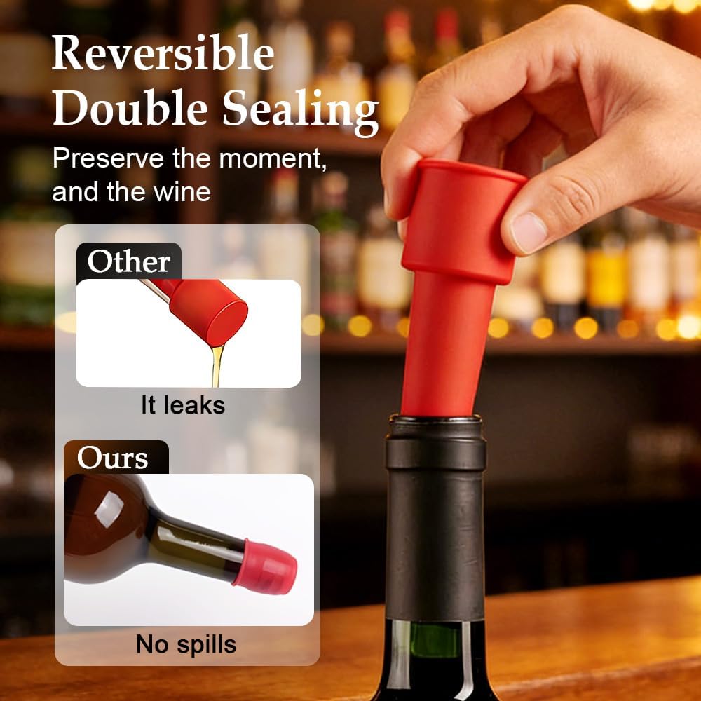 8 PCS Silicone Wine Stopper for Wine Bottles, Double-Layer Leakproof Seal, Reusable Sparkling Wine Bottle V1258-DP02-F-44