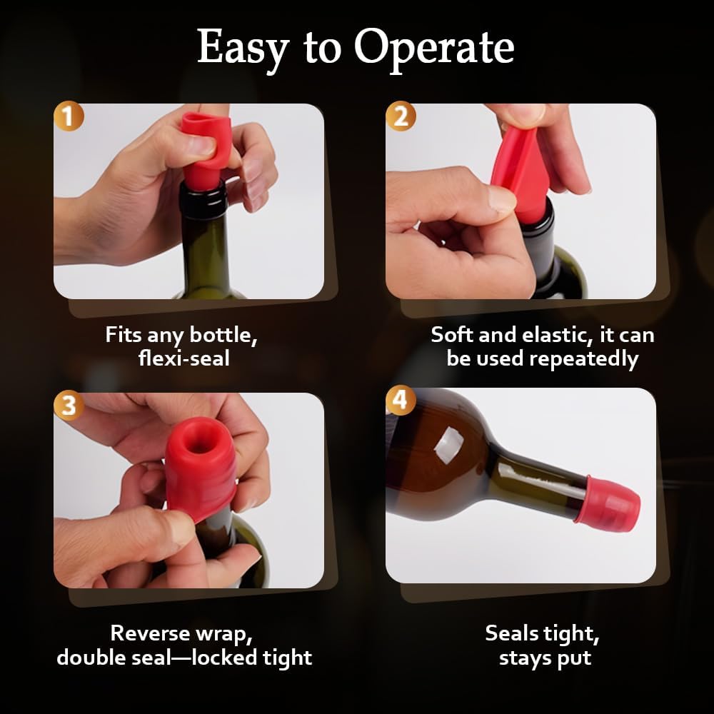 8 PCS Silicone Wine Stopper for Wine Bottles, Double-Layer Leakproof Seal, Reusable Sparkling Wine Bottle V1258-DP02-F-44