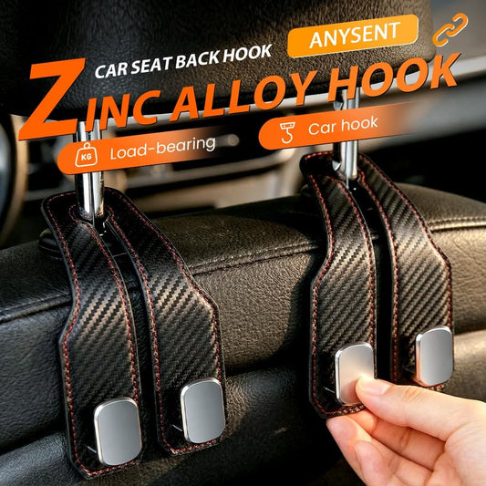 Car Seat Back Double Hook, Universal Premium Stitched Leather and Aluminum-Magnesium Alloy Double Car Seat V1258-DP02-F-45