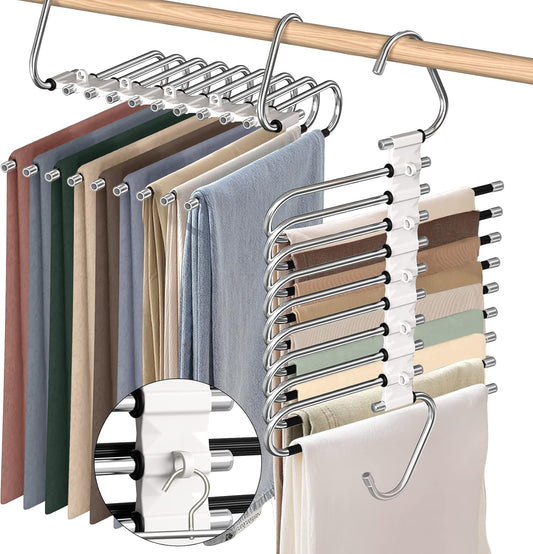 9 Layers Pants Hangers Space Saving, 2 Pack Multifunctional Pant Rack Stainless Steel Closet Organizer for V1258-DP02-F-459