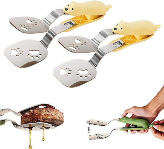 2 PCS Stainless Steel Grill Clamp, Upgrade Cooking Spatula Tongs with Non-Slip Grip, Heavy Duty Food-Grade V1258-DP02-F-46