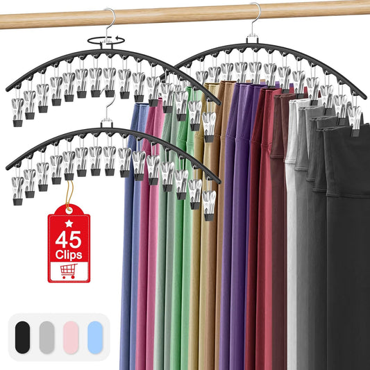 3 Pack Legging Organizer for Closet Hanging, Pants Hangers with Clips Holds 45 Leggings, Shorts, Skirts, V1258-DP02-F-460