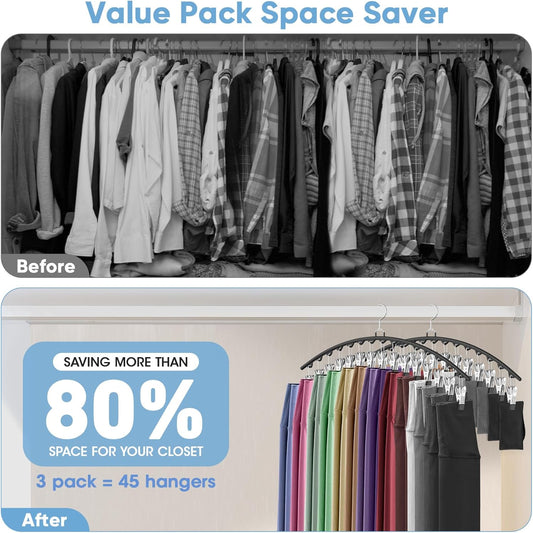 3 Pack Legging Organizer for Closet Hanging, Pants Hangers with Clips Holds 45 Leggings, Shorts, Skirts, V1258-DP02-F-460