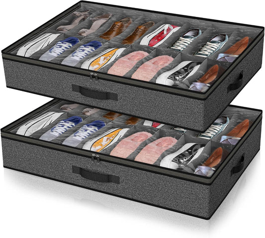 Under Bed Shoe Storage Organizer for Closet, Fits 32 Pairs Underbed Shoes Box Storage Containers Under the V1258-DP02-F-461