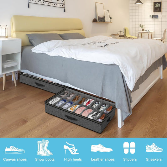 Under Bed Shoe Storage Organizer for Closet, Fits 32 Pairs Underbed Shoes Box Storage Containers Under the V1258-DP02-F-461