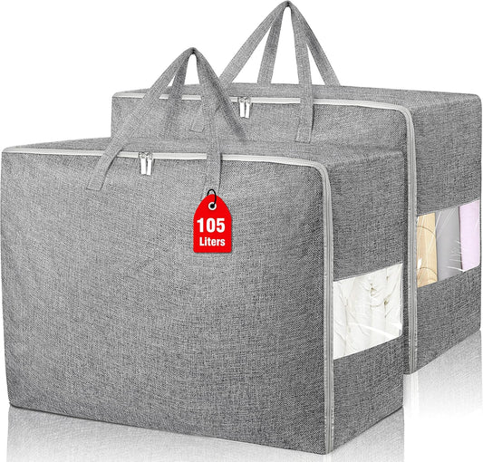 2Pack 105L Extra Large Storage Bags, Folding Moving Comforter Blanket Storage Bags Closet Organizers and V1258-DP02-F-462