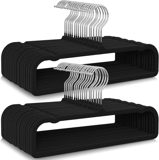50 Pack Black Velvet Hangers Non Slip, Felt Pants Hangers Thin Space Saving Clothes Hanger Flocked Strong V1258-DP02-F-463