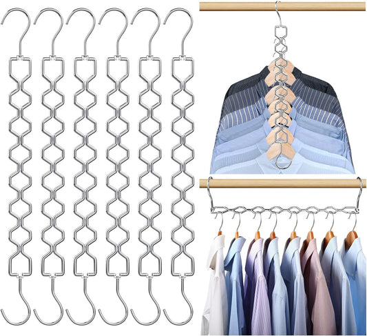 Space Saving Hangers for Clothes 6 Pack, Sturdy Metal Hangers Heavy Duty Magic Clothes Space Saver Hanger V1258-DP02-F-466