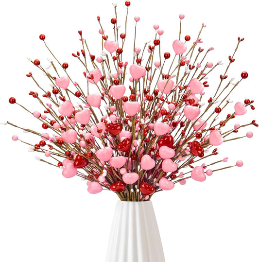 Valentines Day Decorations, Valentine Artificial Flowers Picks Pink Red Heart Shaped Berry Stems Valentines V1258-DP02-F-468