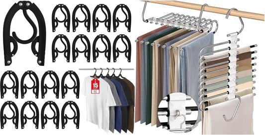 15 Pcs Travel Hangers Portable Foldable Travel Hanger Organizer 2 Pack 9 Layers Pants Hangers Space Saving V1258-DP02-F-472
