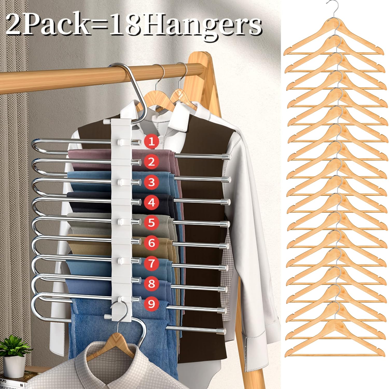 15 Pcs Travel Hangers Portable Foldable Travel Hanger Organizer 2 Pack 9 Layers Pants Hangers Space Saving V1258-DP02-F-472
