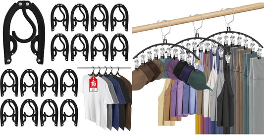 15 Pcs Travel Hangers Portable Foldable Travel Hanger Organizer and 3 Pack Skirt Pants Hangers with Clips V1258-DP02-F-473
