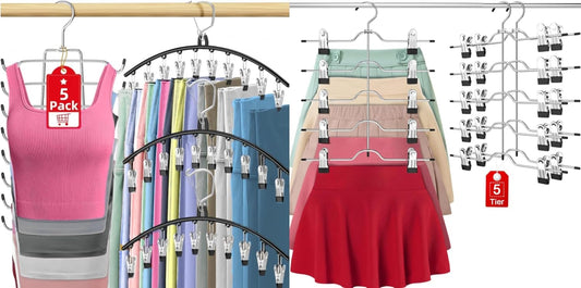 Legging Organizer for Closet Hanging, 3 Pants Leggings Hangers with 30 Clips, 2 Pack Pant Hangers Skirt V1258-DP02-F-475