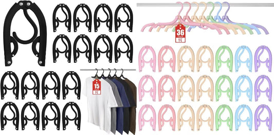 15Pcs Black and 36Pcs Multi Travel Hangers Portable Foldable,Plastic Cruise Ship Essentials Travel V1258-DP02-F-476