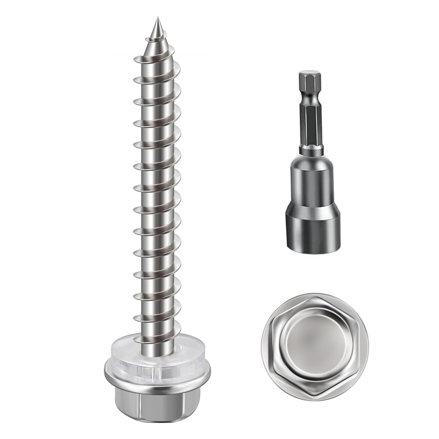 (200Pcs)#10x1-1/4 Self-Tapping Screws for Wood 410 Stainless Steel Hexagon Head Quick Tapping V1258-DP02-F-480