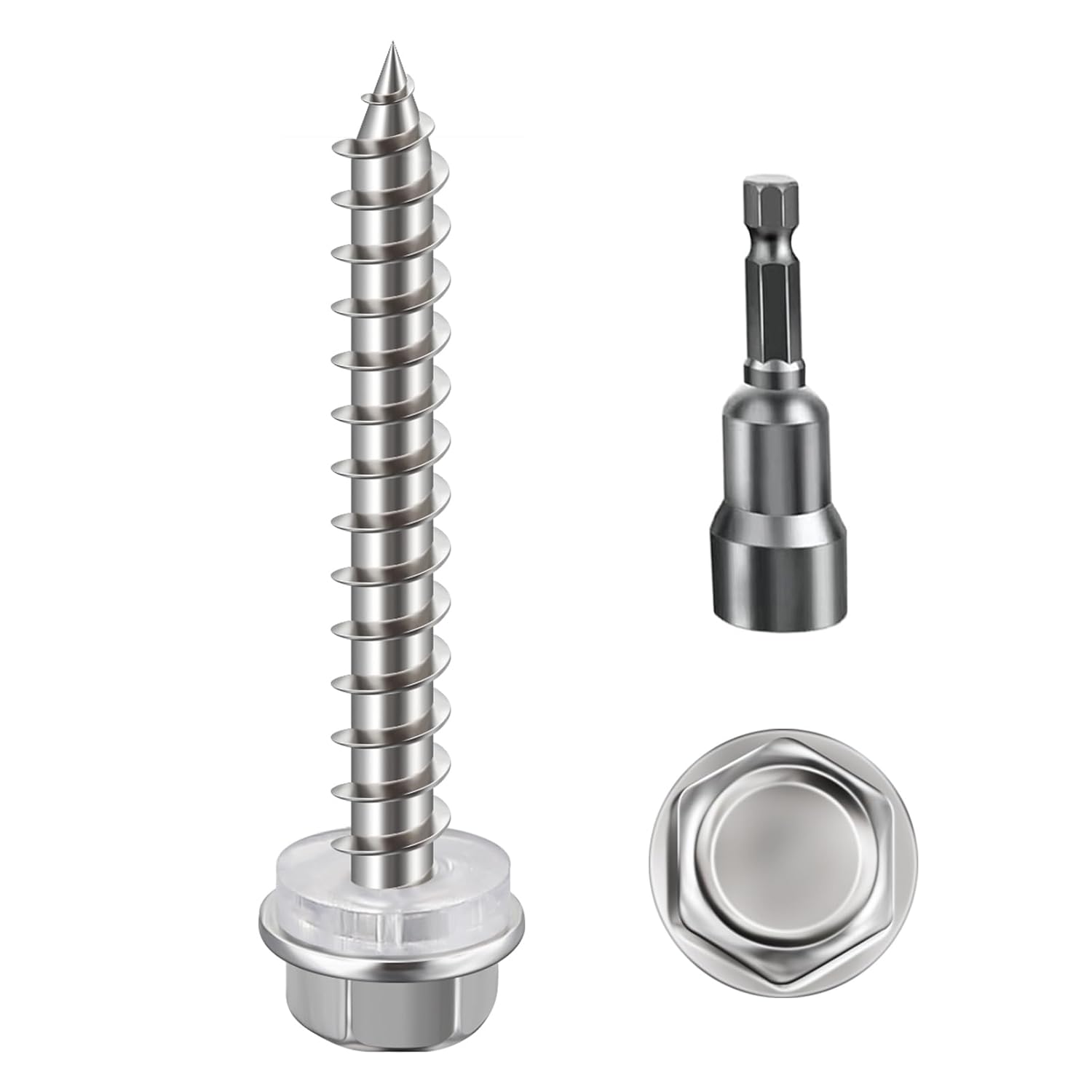 (200Pcs)#10x1-1/4 Self-Tapping Screws for Wood 410 Stainless Steel Hexagon Head Quick Tapping V1258-DP02-F-480