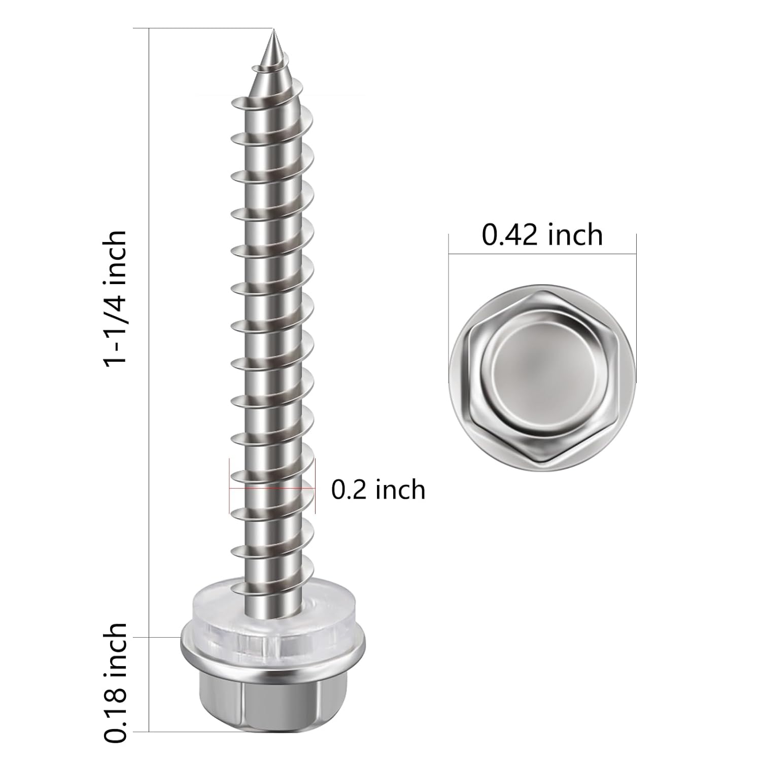 (200Pcs)#10x1-1/4 Self-Tapping Screws for Wood 410 Stainless Steel Hexagon Head Quick Tapping V1258-DP02-F-480