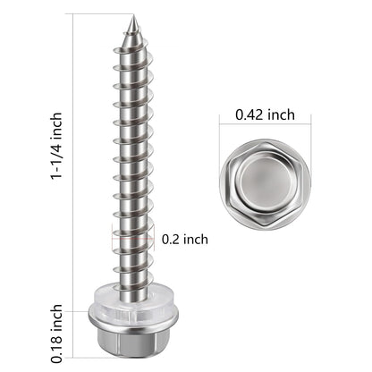 (200Pcs)#10x1-1/4 Self-Tapping Screws for Wood 410 Stainless Steel Hexagon Head Quick Tapping V1258-DP02-F-480