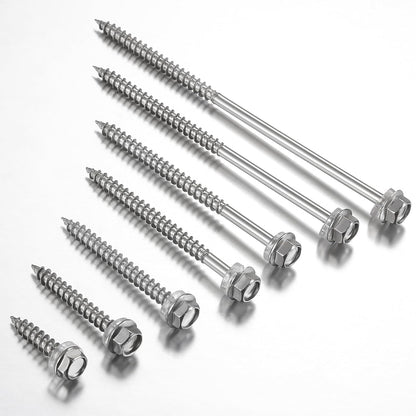 (200Pcs)#10x1-1/4 Self-Tapping Screws for Wood 410 Stainless Steel Hexagon Head Quick Tapping V1258-DP02-F-480