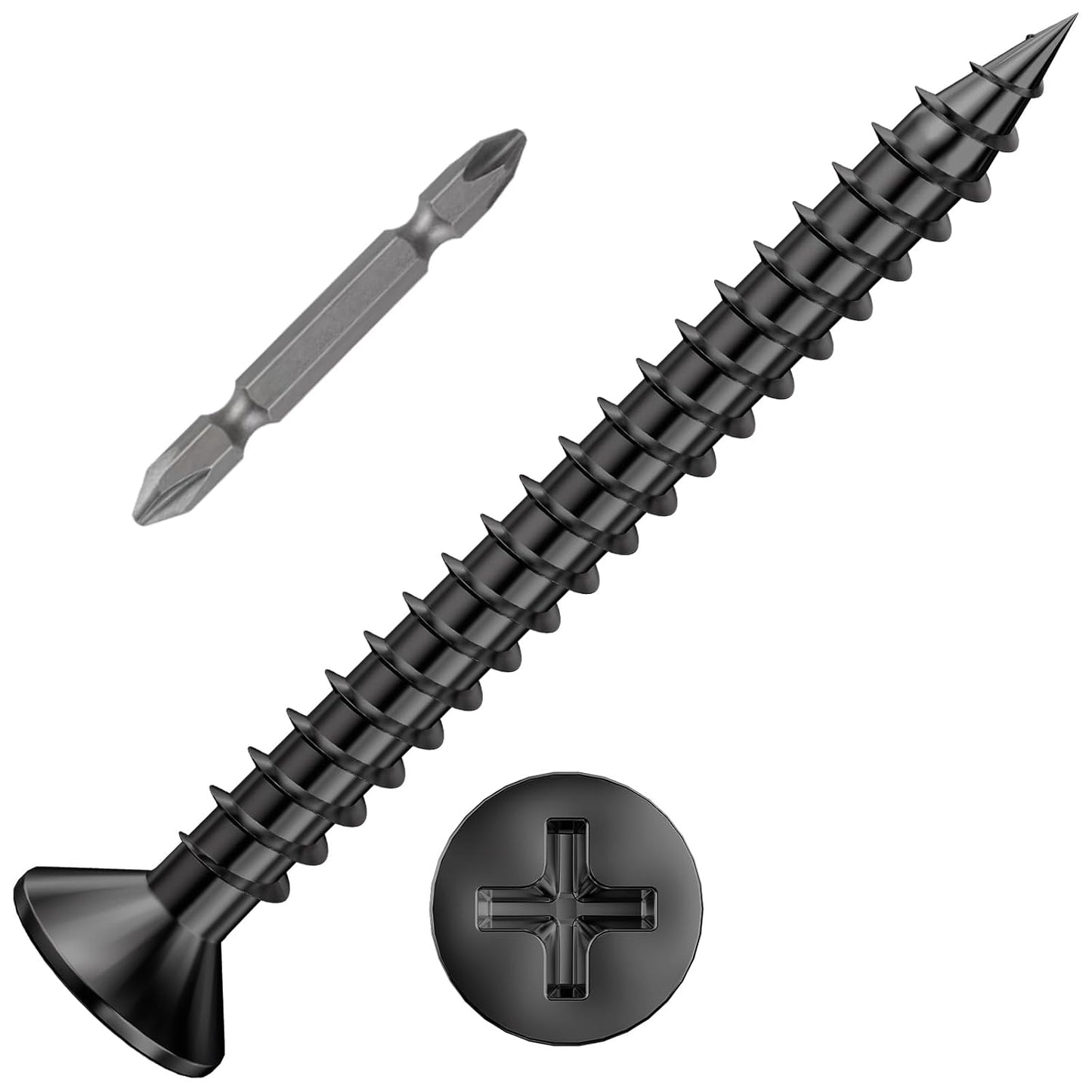 (300Pcs) #8x1-1/2 Black Wood Screw Quick Metal Self Tapping Flat Head V1258-DP02-F-482