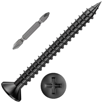 (300Pcs) #8x1-1/2 Black Wood Screw Quick Metal Self Tapping Flat Head V1258-DP02-F-482