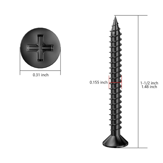 (300Pcs) #8x1-1/2 Black Wood Screw Quick Metal Self Tapping Flat Head V1258-DP02-F-482