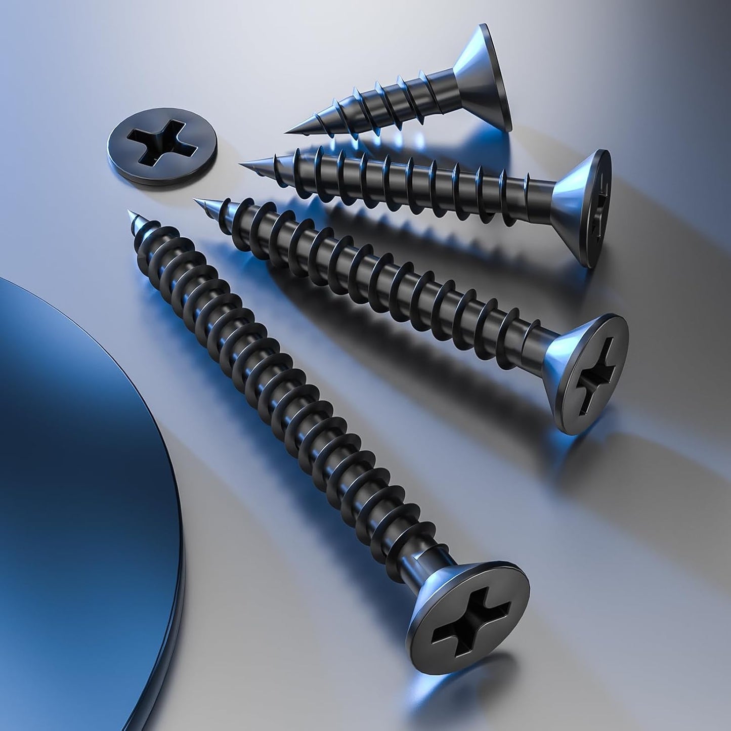 (300Pcs) #8x1-1/2 Black Wood Screw Quick Metal Self Tapping Flat Head V1258-DP02-F-482