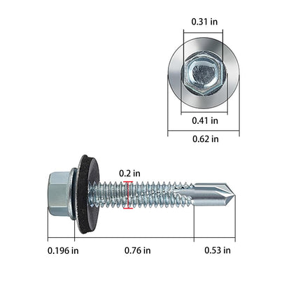 (300pcs) #12X1-1/4 Extended Hexagonal self-Tapping zinc-Plated Screws with Rubber washers,10mm Steel Plate V1258-DP02-F-483
