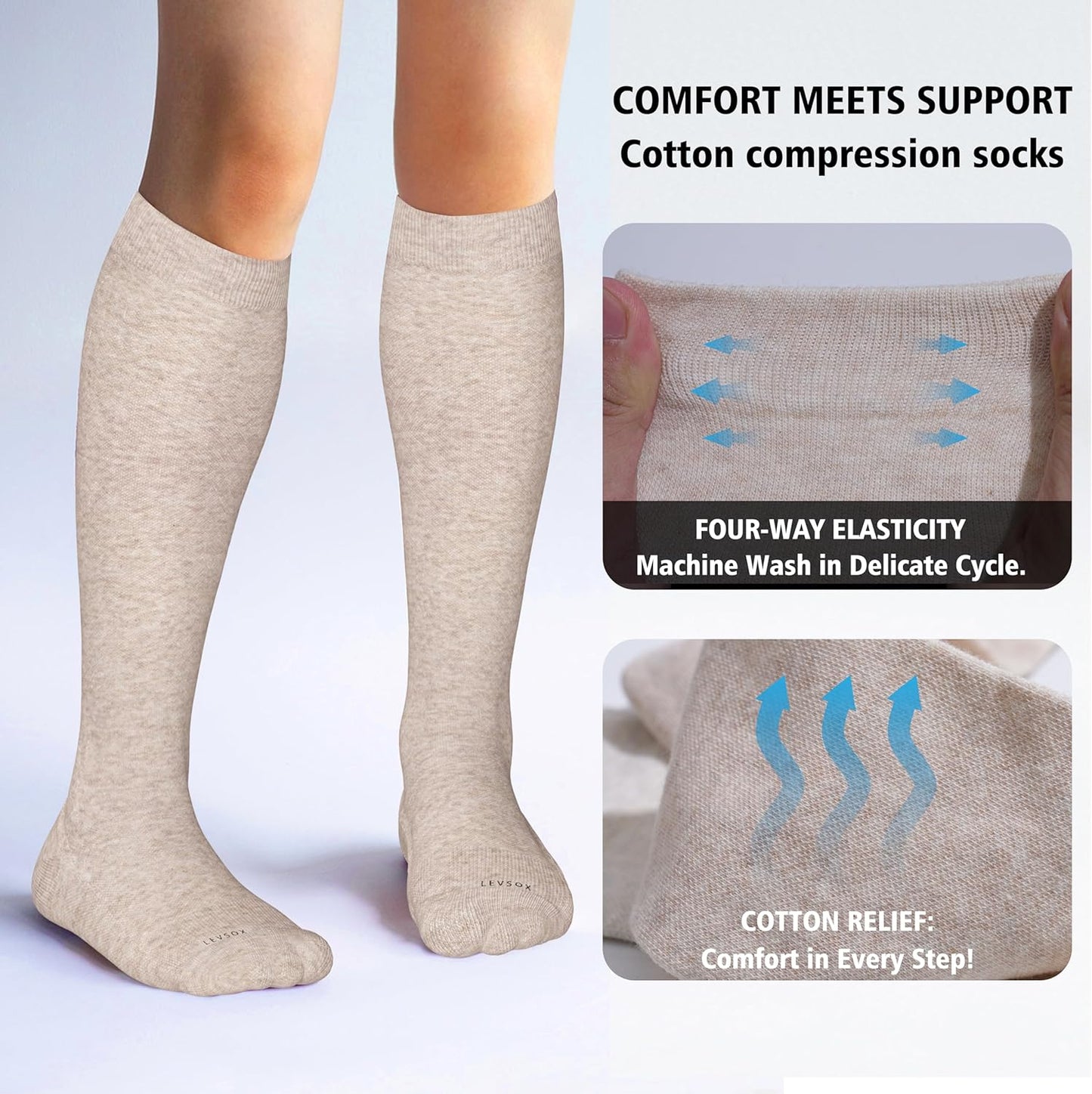 Cotton Compression Socks for Women&Men 20-30mmHg Knee High Cute Support Sock for Nurses Pregnancy Travel V1258-DP02-F-498