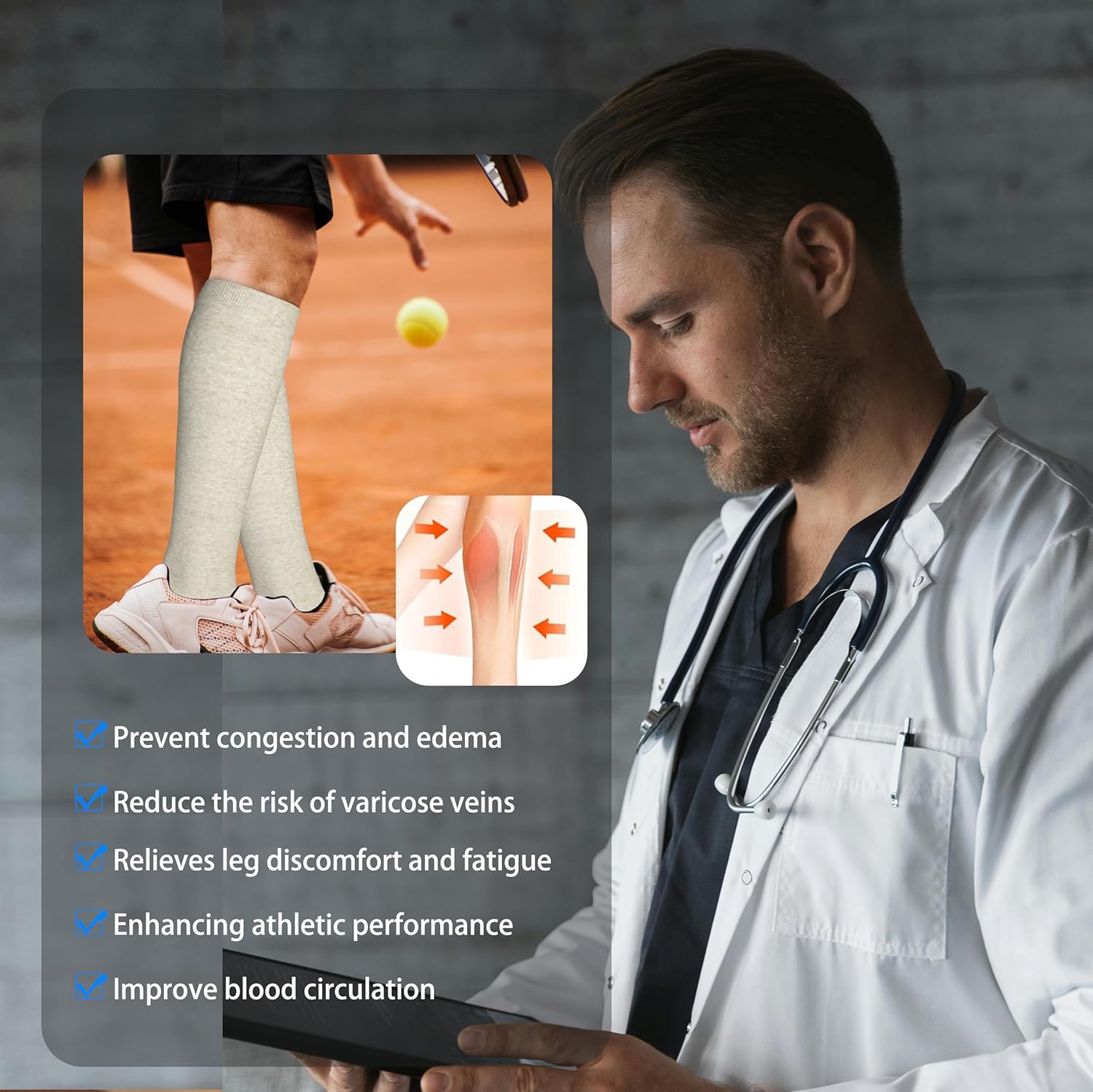 Cotton Compression Socks for Women&Men 20-30mmHg Knee High Cute Support Sock for Nurses Pregnancy Travel V1258-DP02-F-498