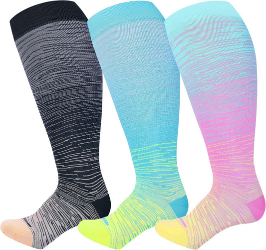 Pl Size Compression Socks for Women Men Wide Calf Extra Large 15-20 mmHg Knee High Sock for Nurses Pregnant V1258-DP02-F-499