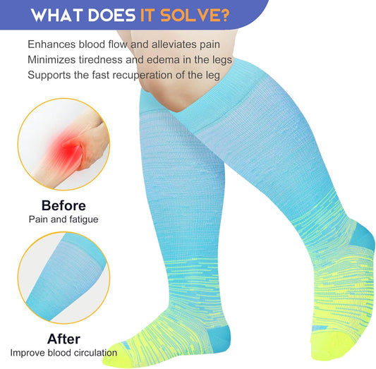 Pl Size Compression Socks for Women Men Wide Calf Extra Large 15-20 mmHg Knee High Sock for Nurses Pregnant V1258-DP02-F-499
