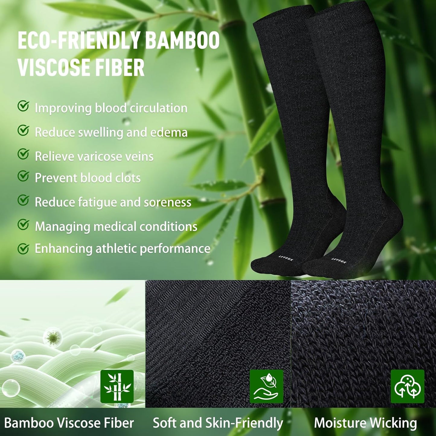 Bamboo Viscose Graduated Compression Socks for Women&Men - Chioned Knee-High 20-30 mmHg Support Socks V1258-DP02-F-507