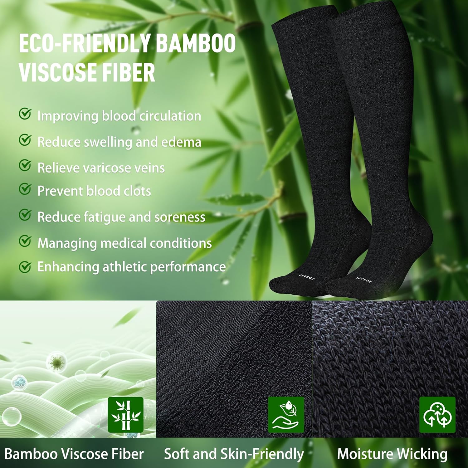 Bamboo Viscose Graduated Compression Socks for Women&Men - Chioned Knee-High 20-30 mmHg Support Socks V1258-DP02-F-507