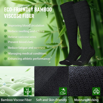 Bamboo Viscose Graduated Compression Socks for Women&Men - Chioned Knee-High 20-30 mmHg Support Socks V1258-DP02-F-507