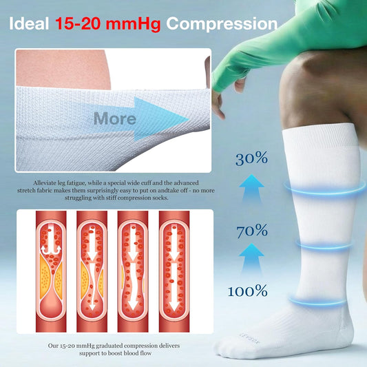 Wide Calf Chioned Compression Socks for Men & Women, Made with Viscose from Bamboo 15-20 mmHg, Knee High V1258-DP02-F-508